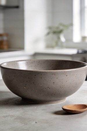 Speckled Stoneware Soup Bowl in Warm Grey