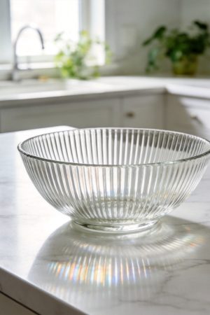 Clear Ribbed Glass Fruit Bowl