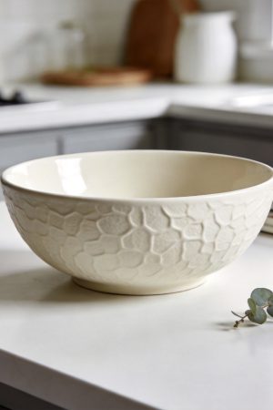 Textured Surface Ceramic Salad Bowl in Ivory